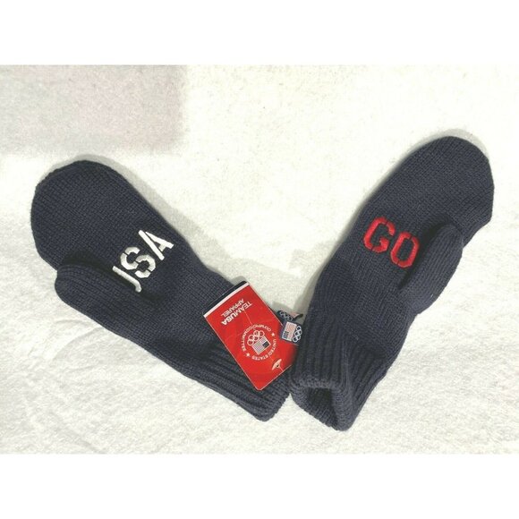 Navy Cable Knit Mittens Gloves Go USA Winter - Picture 1 of 5
